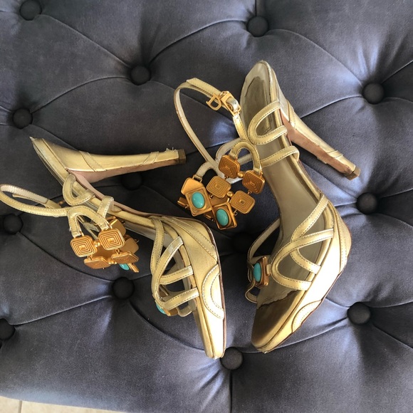 Dior gold and torquoise sz 6.5 platform sandal - Picture 6 of 7